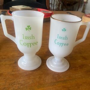 2 Vintage Irish Coffee Milk Glass Mugs